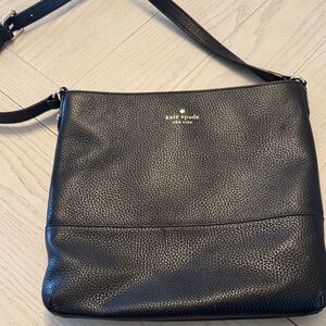 kate spade Black Pebbled Leather Crossbody Bag with Gold Logo Accent